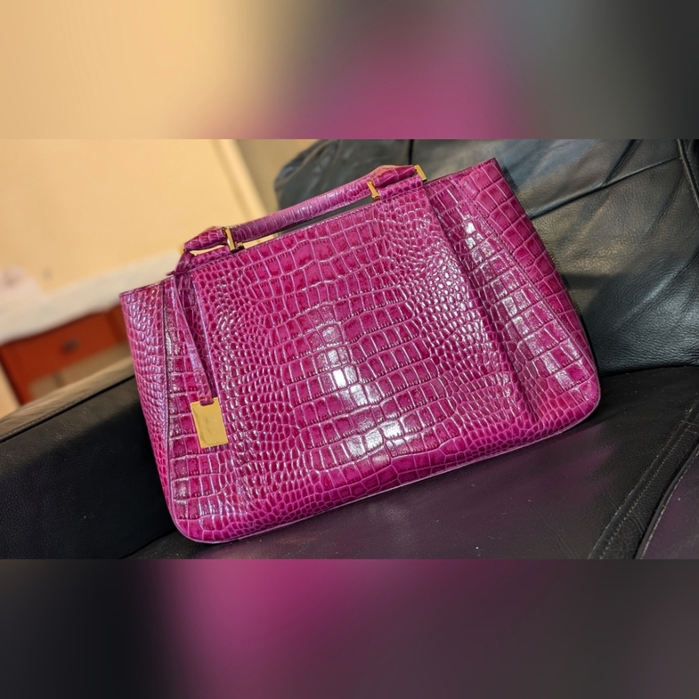 Etienne igner  purple croc embossed purse with crossbody strap
